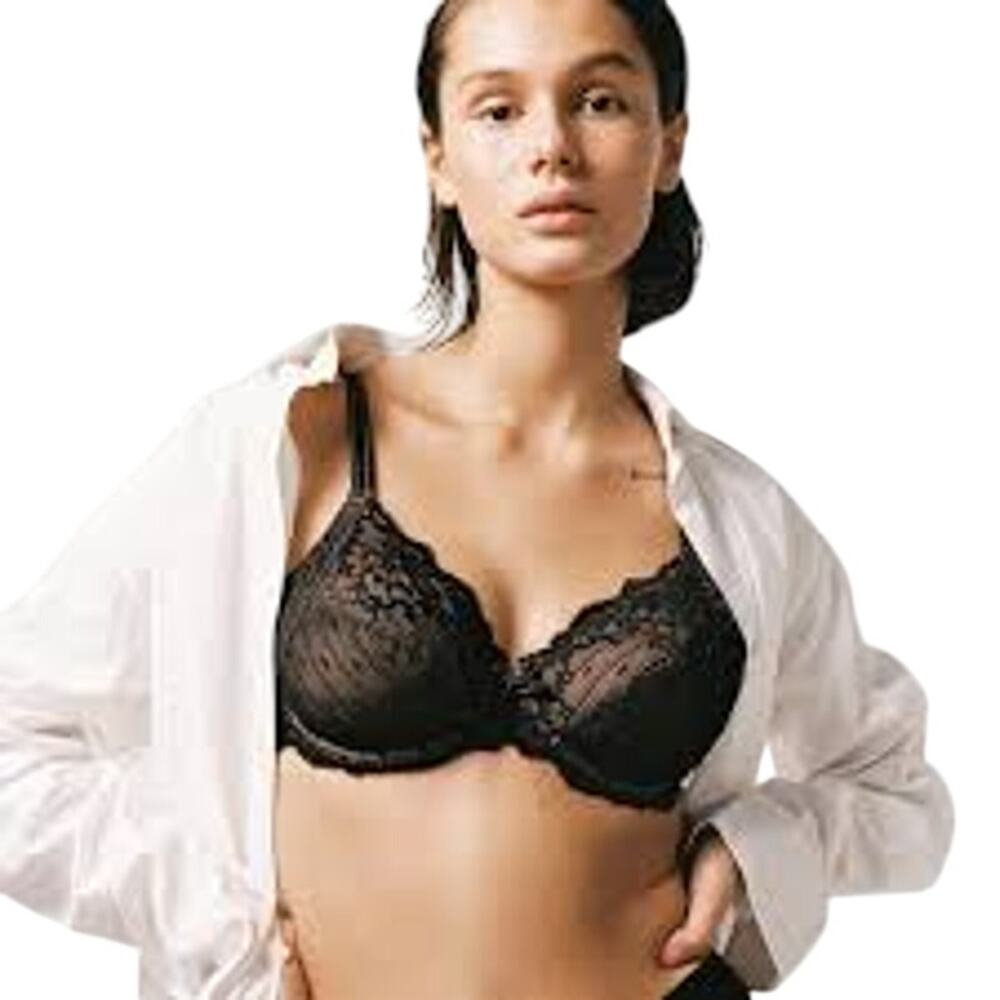 CHANTELLE Rive Gauche Lace Bra 32DDDD 32G Black Sexy Pretty